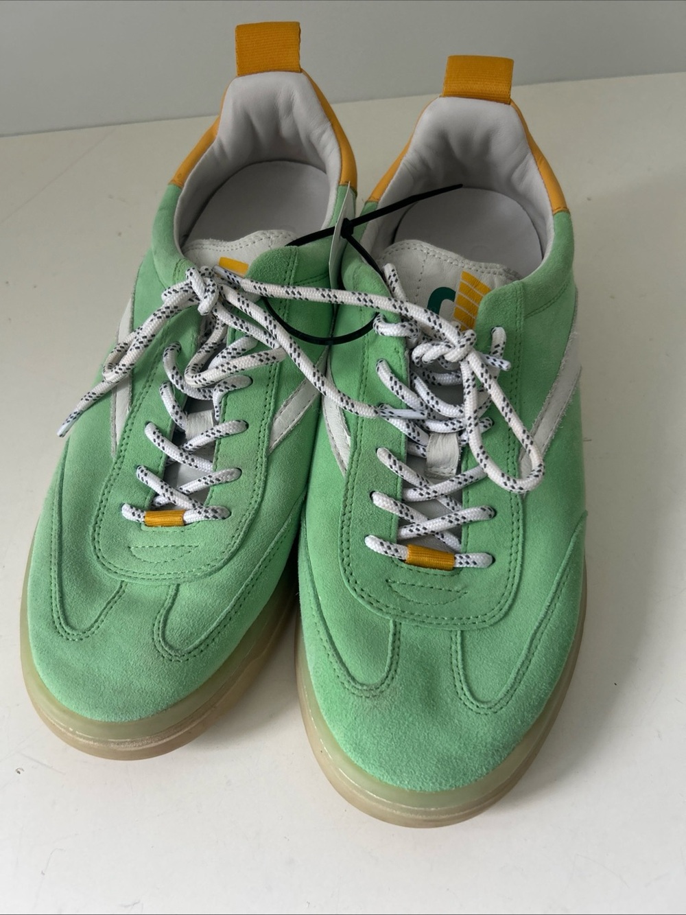 NYC CONCEPTS Suede Green Sneakers with White Stripe & Yellow Accents Size 8 - Picture 5 of 16